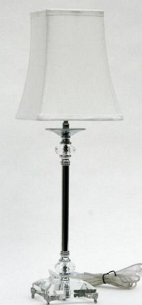 [31245] Firkantet lampe i krystall & krom m/firkantet softback skjerm. H - 56 cm