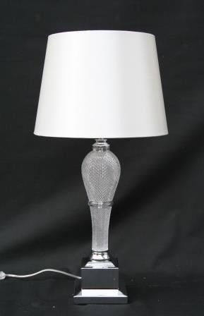 [31261] Lampe i glass og krom m/rund skjerm, H - 74 cm