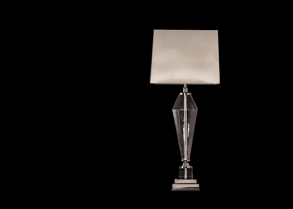Lampe i glass, krystall og krom m/firkantet skjerm, H - 78 cm