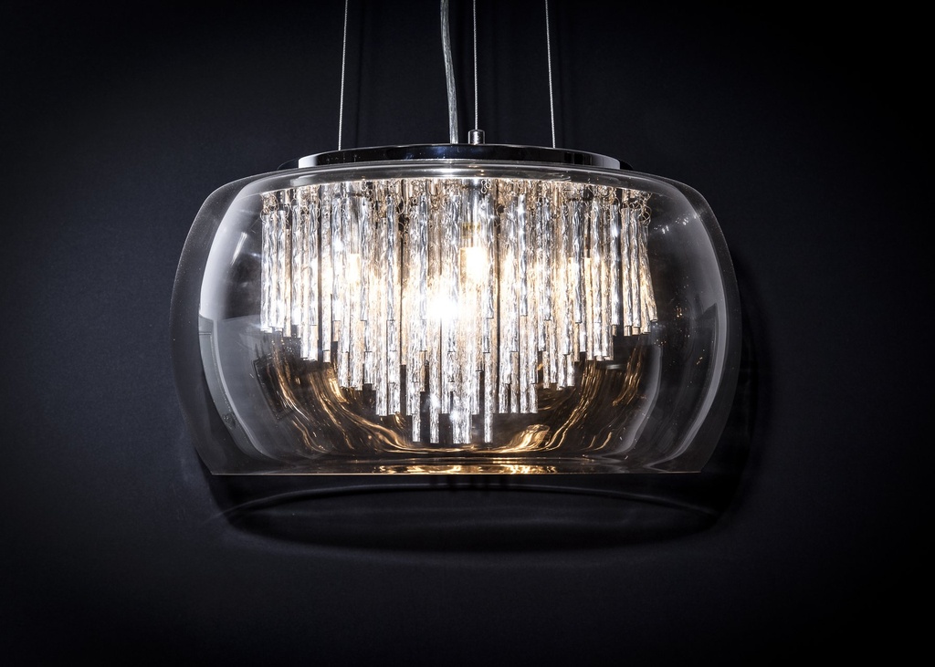 [31287] Lysekrone m/glasskuppel og alu. "staver", Ø - 40 cm