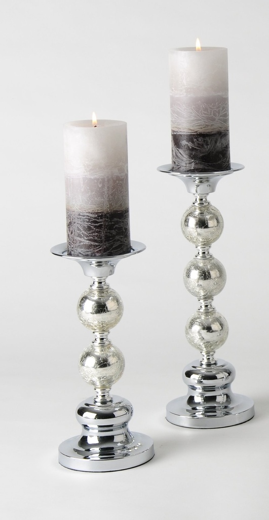 [31306] Lysestake m/kuler i krakkelert glass, H - 26 cm