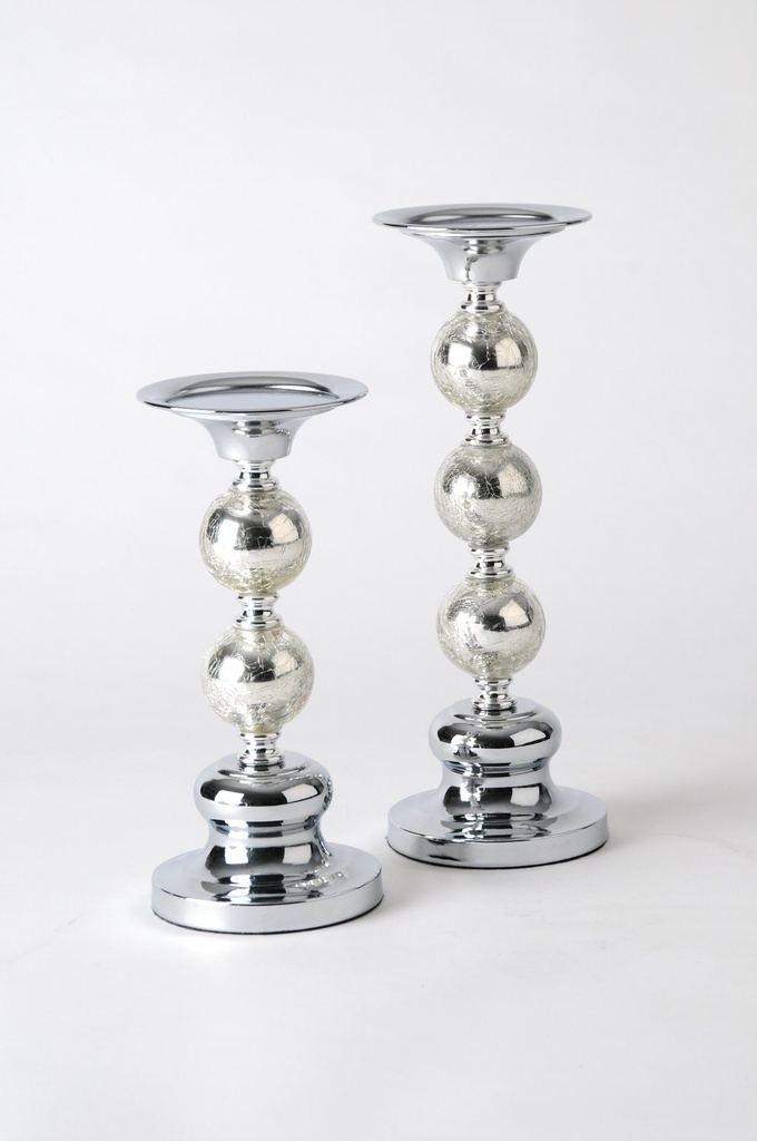 [31307] Lysestake m/kuler i krakkelert glass, H - 34 cm