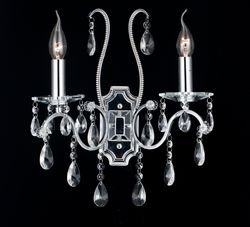 Vegglampe, 2 armer, krom & krystall, 38 x 32 x 21 cm