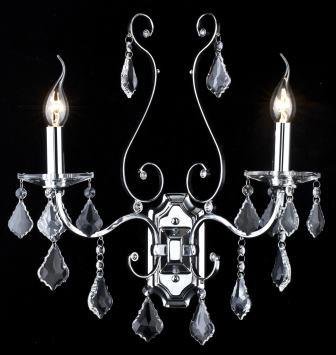 Vegglampe, 2 armer, krom & krystall, 32 x 41 x 22 cm