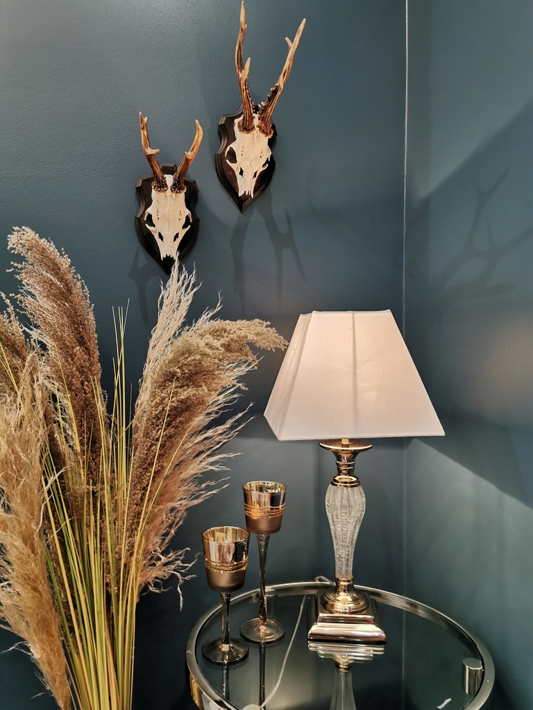 Lampe i "gylden" + krakkelert glass, H - 61 cm