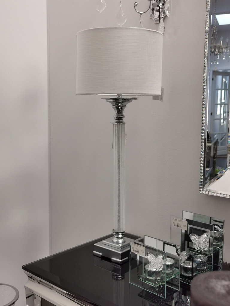 Lampe, krom & krakkelert glass, m/rund skjerm, H - 75 cm