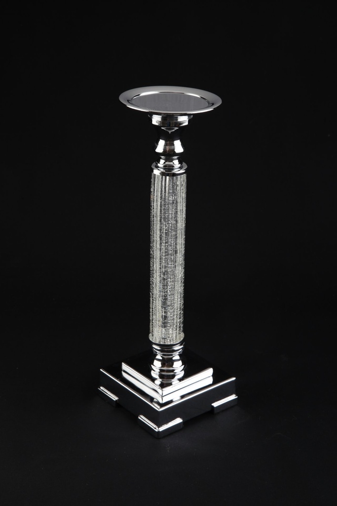 [31352] Lysestake, krom & krakkelert glass, H - 37 cm