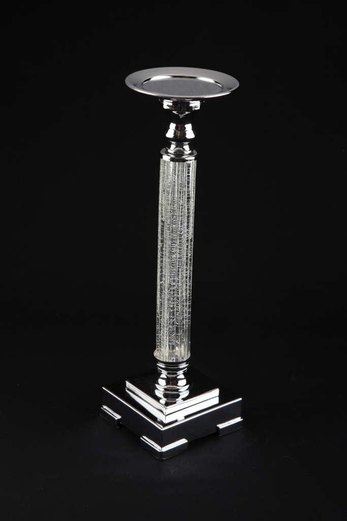 [31353] Lysestake, krom & krakkelert glass, H - 40 cm