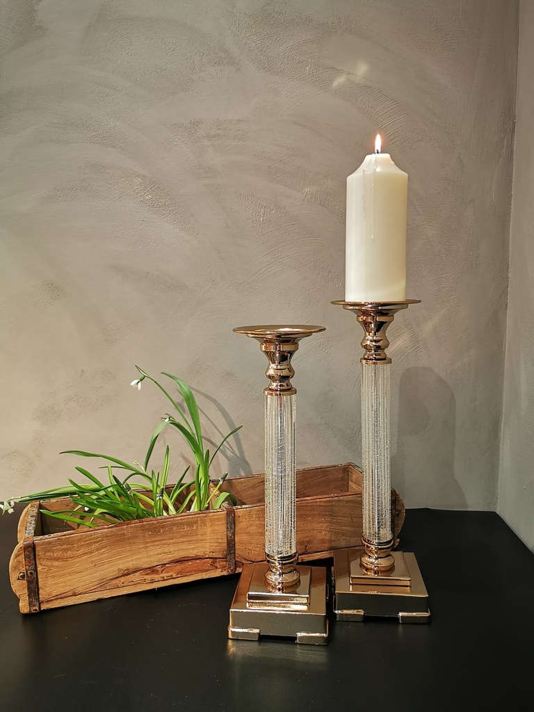 [31357] Lysestake, "gylden" & krakkelert glass, H - 40 cm
