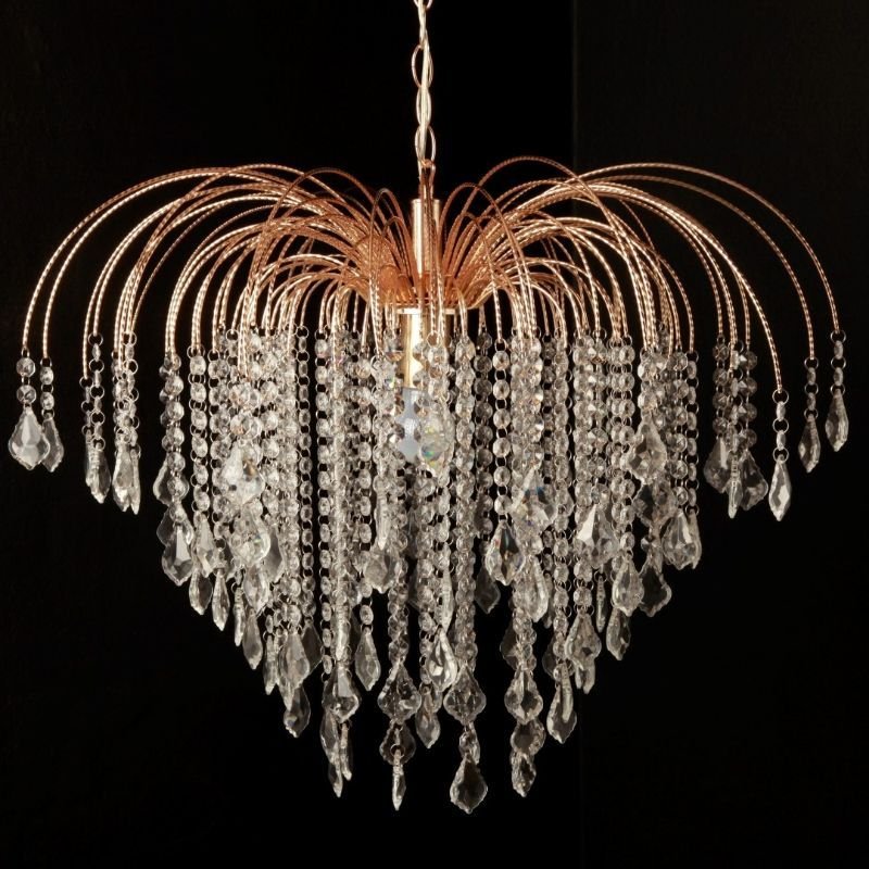 [31362] Taklys "paraply" glassprismer/gylden, H - 57 / Ø - 60 cm