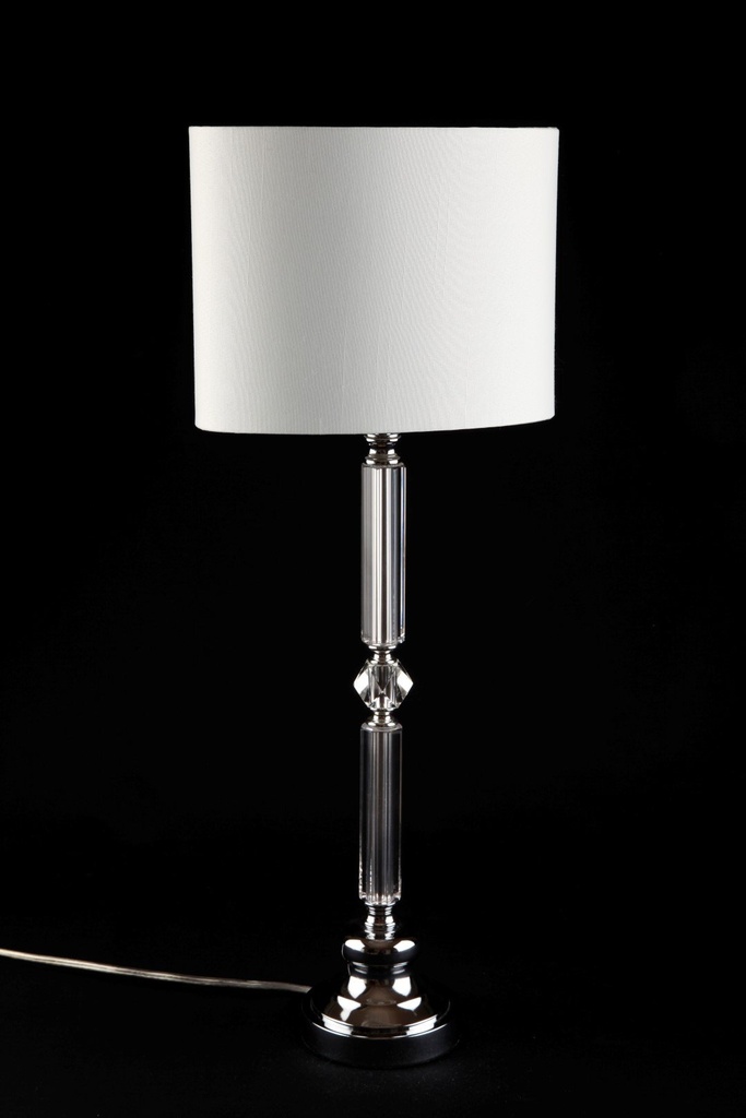 Lampe, krom + krystal, m/rund skjerm, H - 67 cm