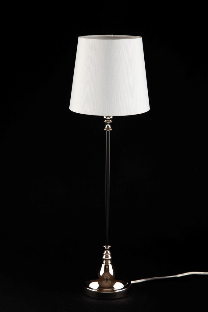 Lampe, nikkel + svart, m/rund skjerm, H - 58 cm