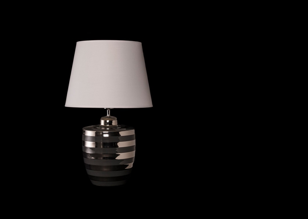 Lampe grå m/sølv stiper, H - 38 cm