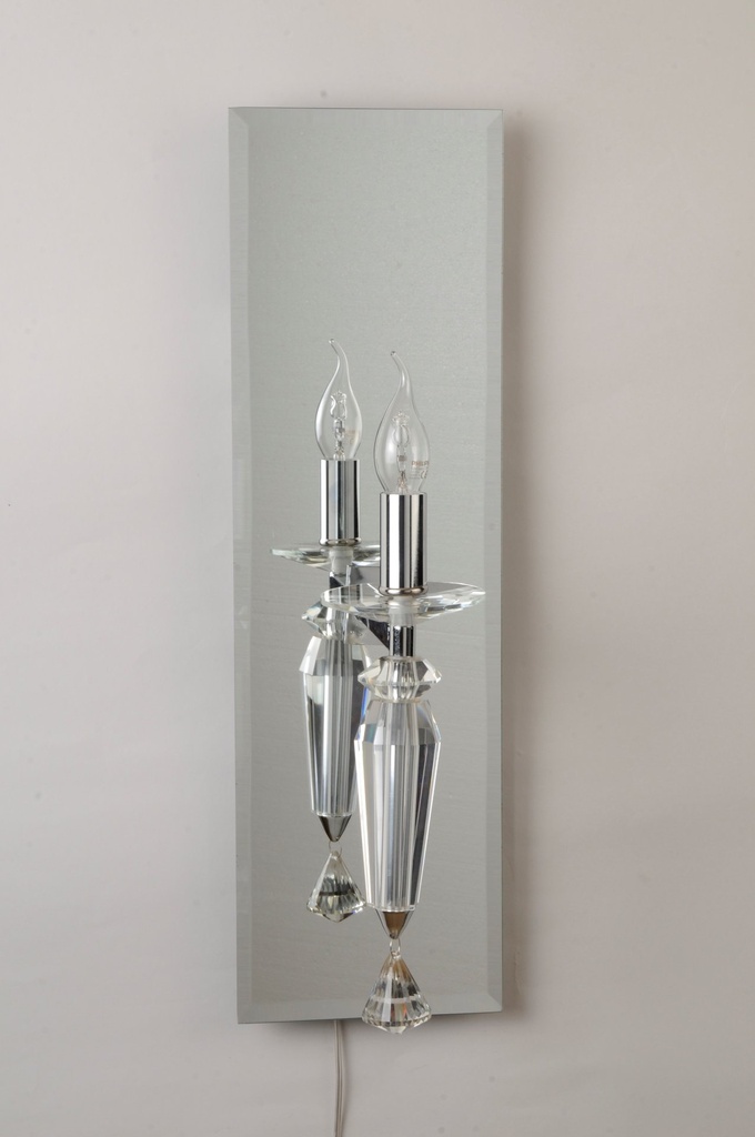 Vegglampe, speil og krystall, H - 60, W - 20, D - 18 cm