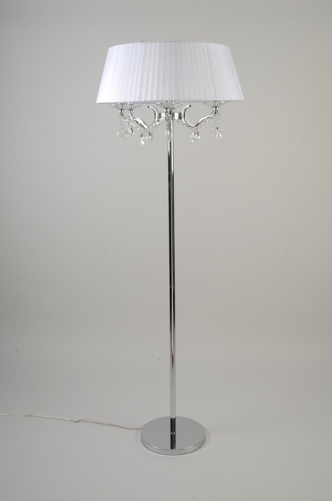 Gulvlampe, krom og K9 krystall, lys skjerm, H - 170 / dia. 60 cm