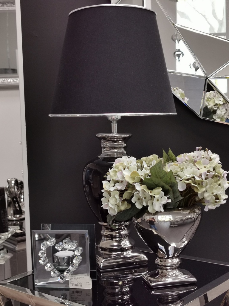 Bordlampe, svart & sølv, m/svart skjerm, H - 60 cm