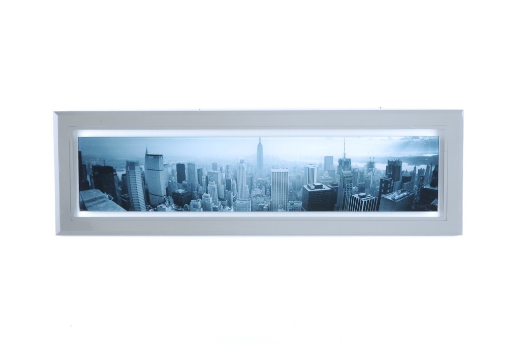 [500342] Bilde "skyline" m/glassramme i blankt sølv, 65 x 20 cm