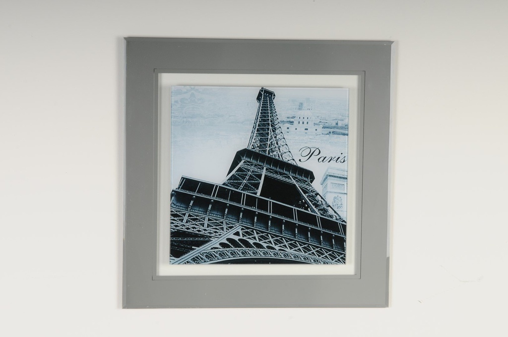 [500346] Bilde "Eiffeltower" m/glassramme i blankt sølv, 50 x 50 cm