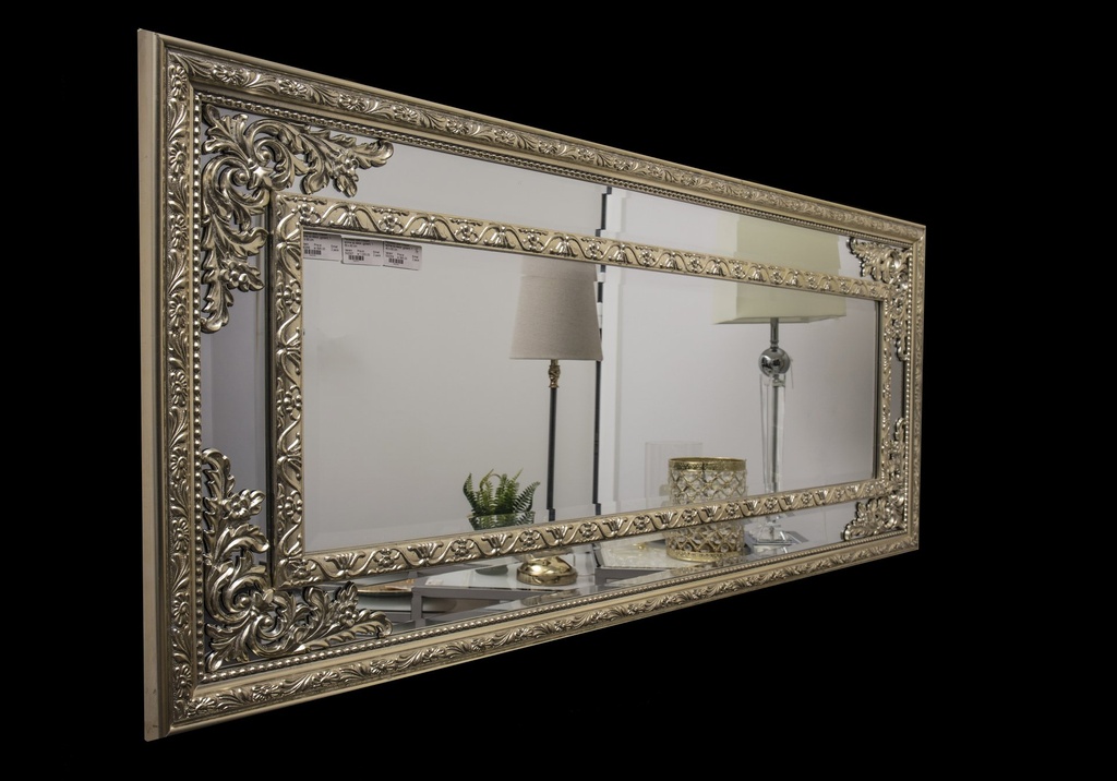 Facetslipt speil m/speilramme og dekor, gyldent, 140 x 60 cm.