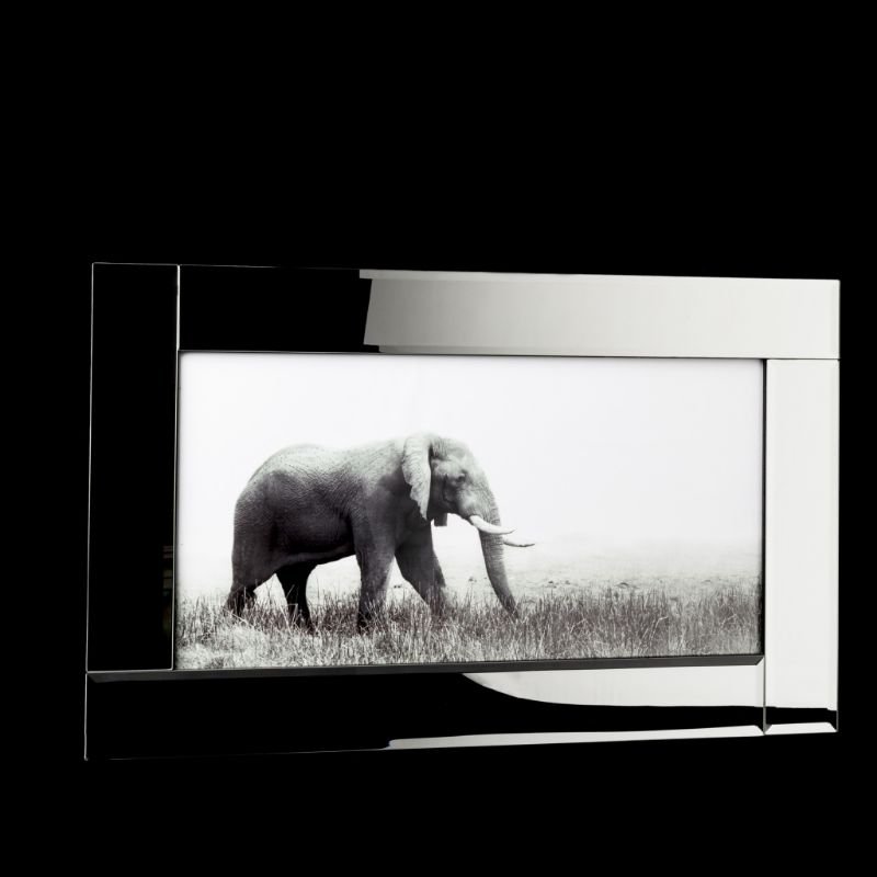 [500393] Glitter glass print med speil ramme, "elefant m/hvit bakgrunn", 45 x 75 x 2 cm