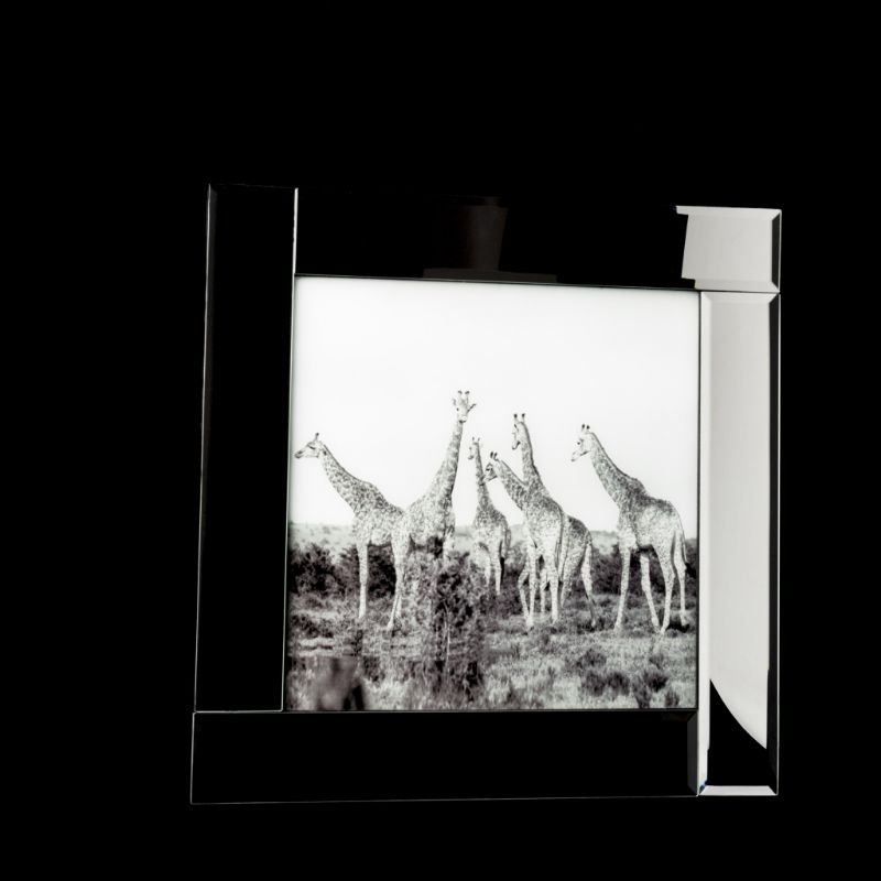 [500398] Glitter glass print med speil ramme, "sjiraffer m/lys bakgrunn", 55 x 55 x 2 cm