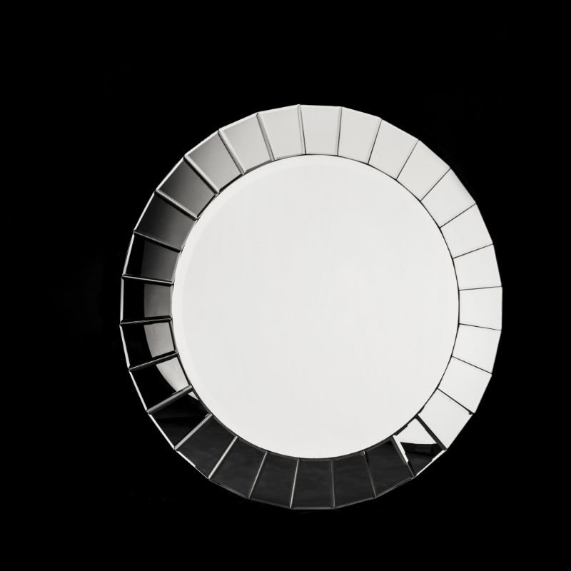 Rundt speil m/speilbrikke ramme, beveled, dia. 80 cm