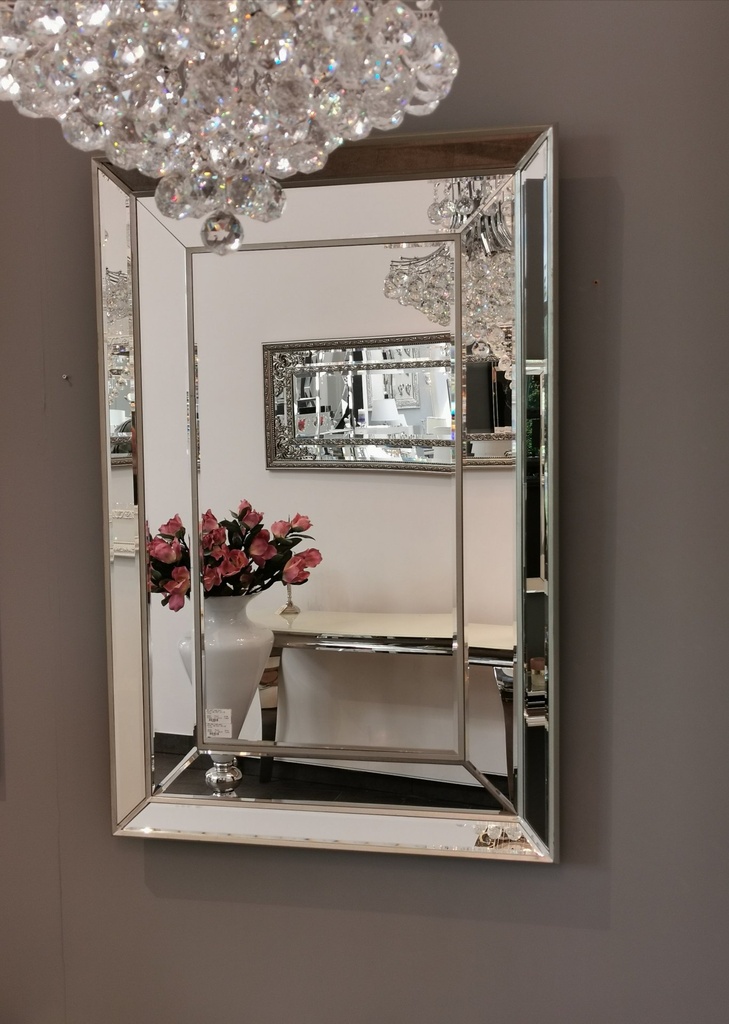 Sølv speil m/sølv speil ramme + sølv MDF, 120 x 80 x 5 cm