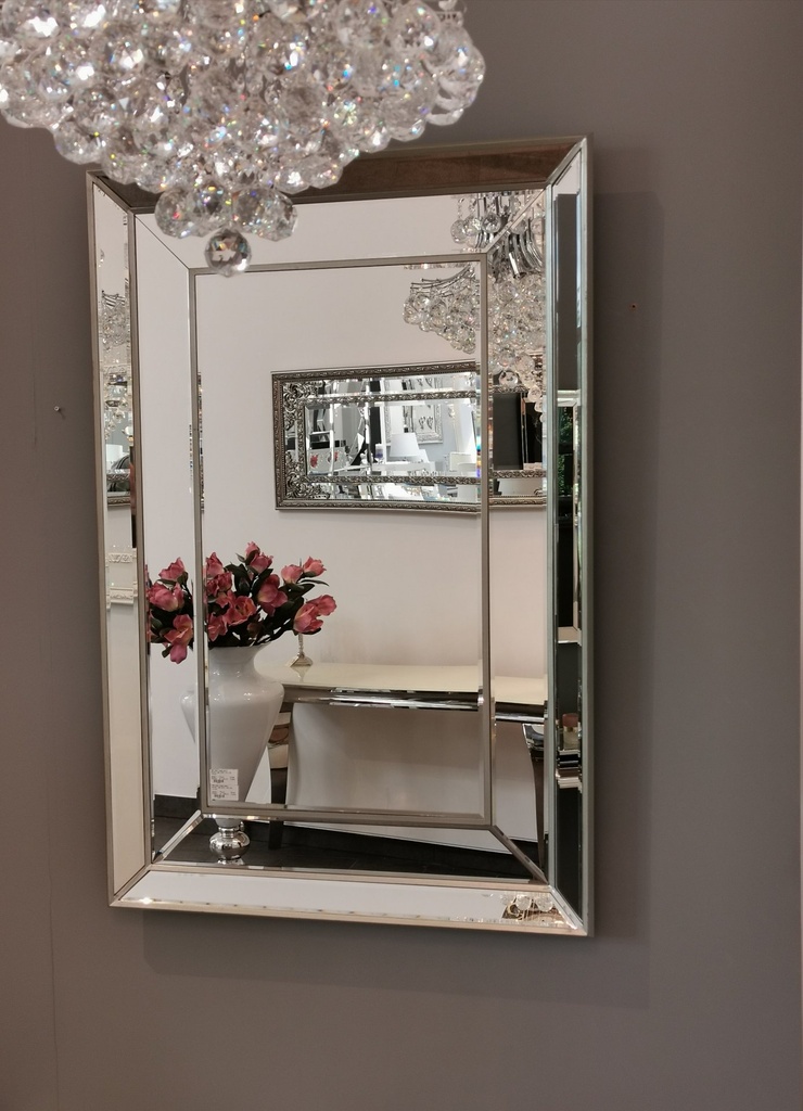 Sølv speil m/sølv speil ramme + sølv MDF, 160 x 80 x 5 cm