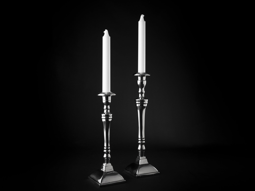 Lysestake i nikkel for kronelys, H - 31 cm