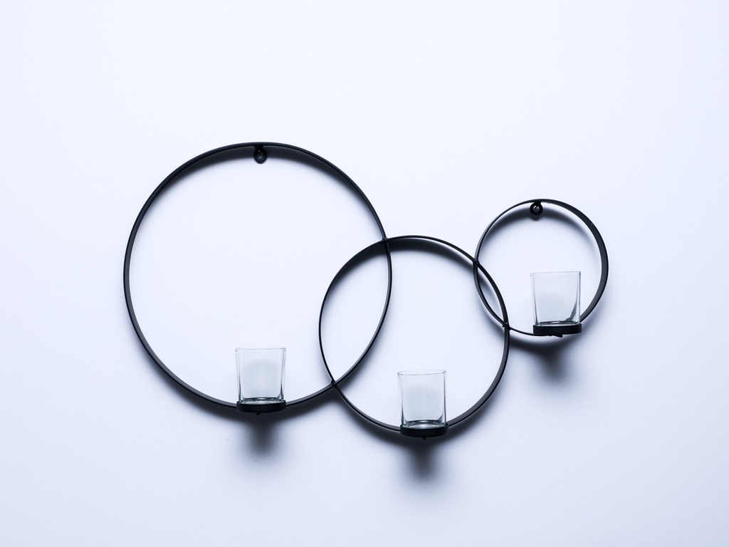 [60338] Veggstake jern ringer m/glass  L-54/H-45 cm