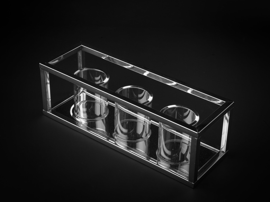 [60364] Telysstake  krom + 3 glass  30 x 10 x 10 cm
