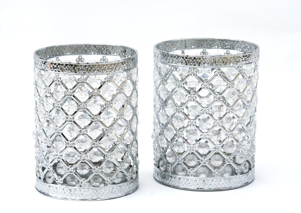 [60395] Telysglass i krystall & krom, H - 20 / Ø - 14 cm.
