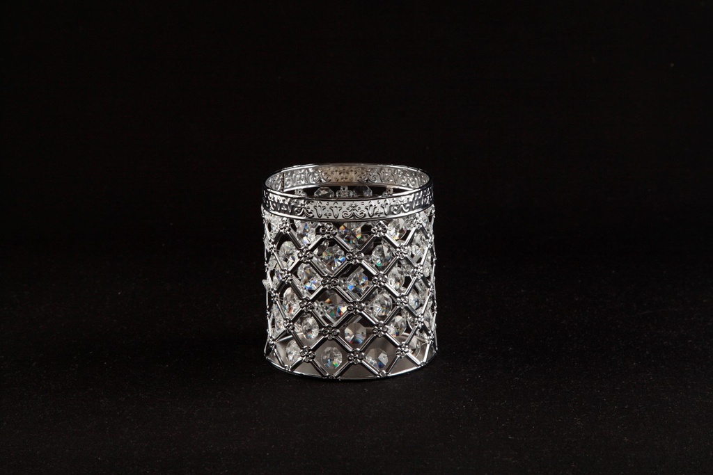 [60490] Telysglass m/krystaller, krom, H - 12,5 / Ø - 10,4 cm.