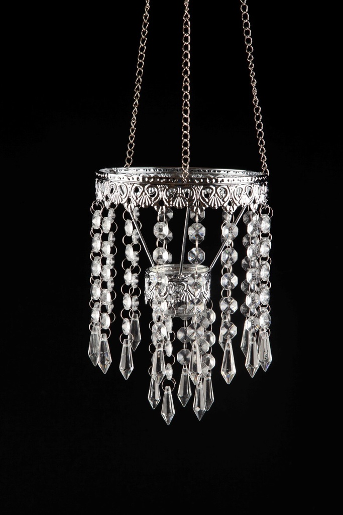 Telysheng i nikkel m/glass + krystall prismer, Ø - 15 / H - 25 cm