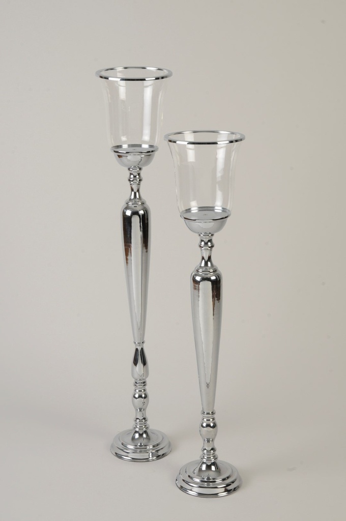 Gulvstake i krom, m/glass, H - 103 cm