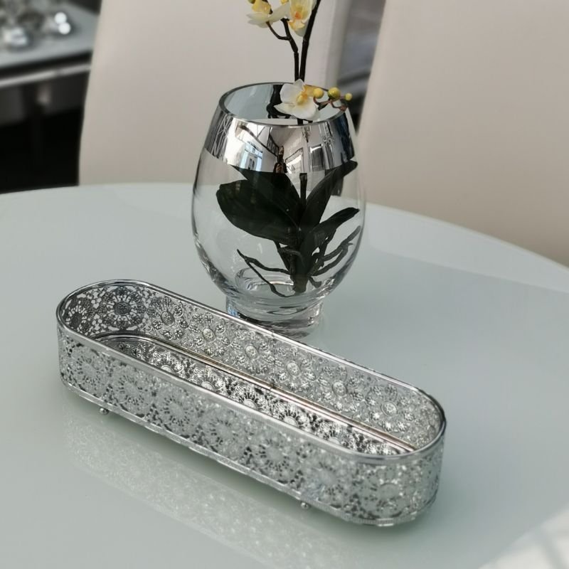 Ovalt speilfat, krom, 37 x 12 x 7,5 cm