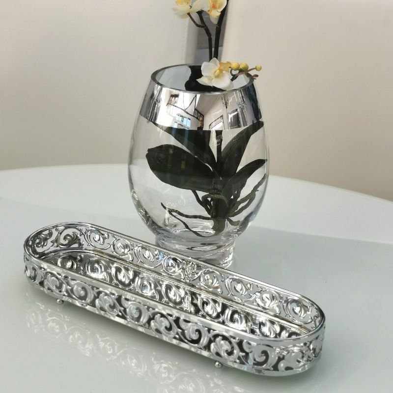 Ovalt speilfat, krom, 37 x 12 x 5,5 cm