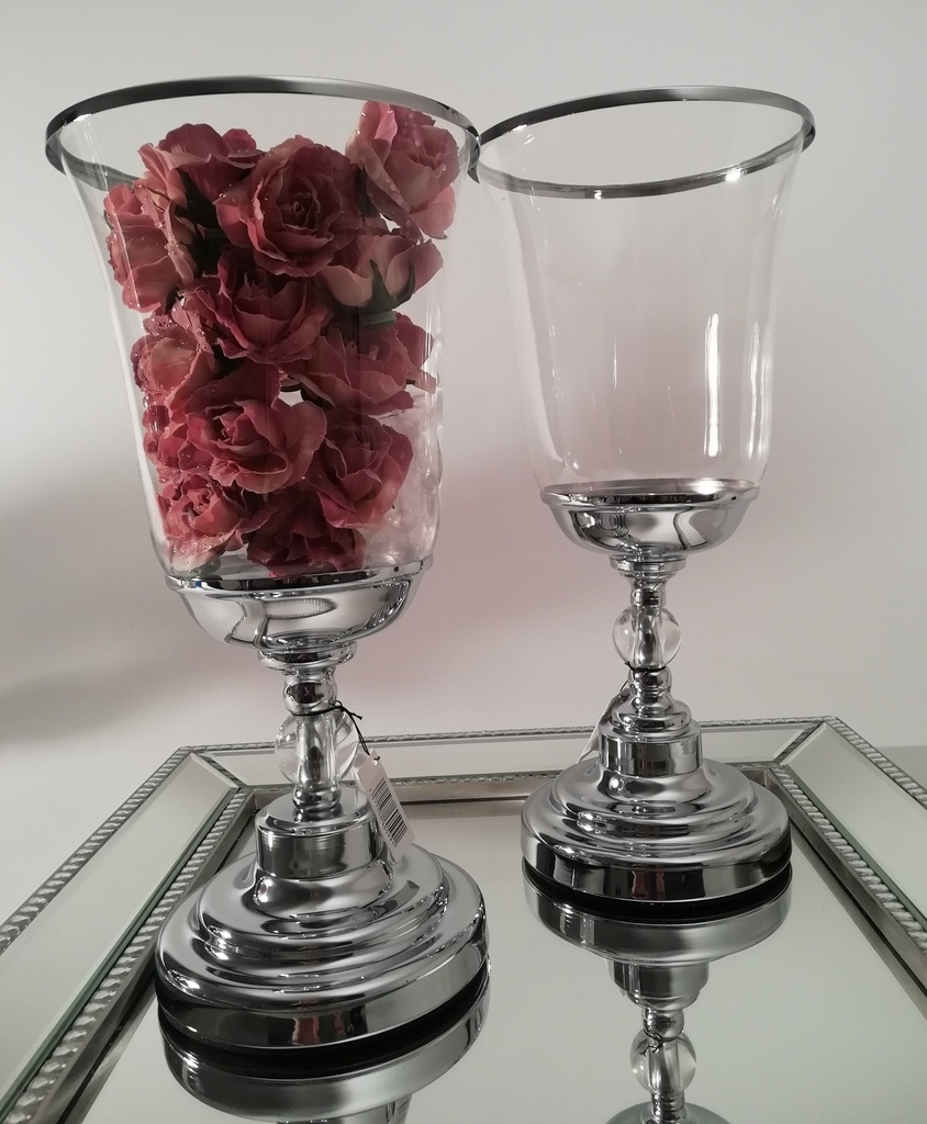 Lyslykt , krom m/glass, H - 38 / dia. 16 cm