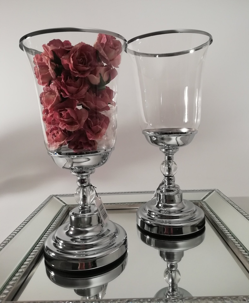Lyslykt , krom m/glass, H - 40 / dia. 16 cm