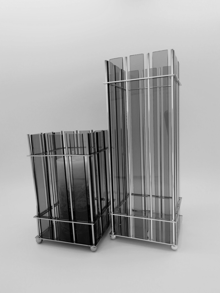 [60614] Lykt,  nikkel M/smoke glass, 22*13*13 cm