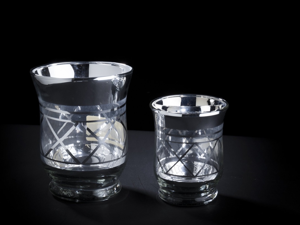 Telysglass, klart & sølv, H - 9 cm