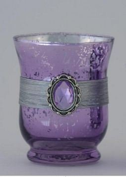 [70099] Lysglass m.sølvbånd og medaljong  syrin  H-11 cm
