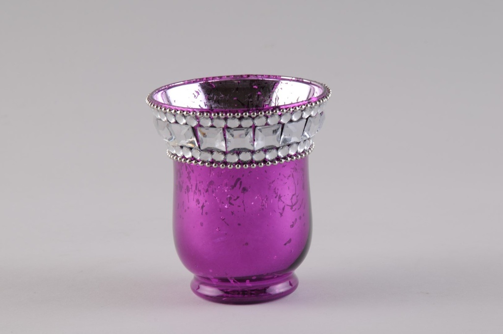 Lysglass m/"diamantkant" lilla  H - 9 cm