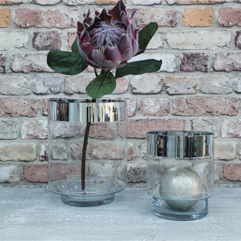 [70179] Hurricane  klart glass m/sølv  dia. 18 / h - 22 5 cm
