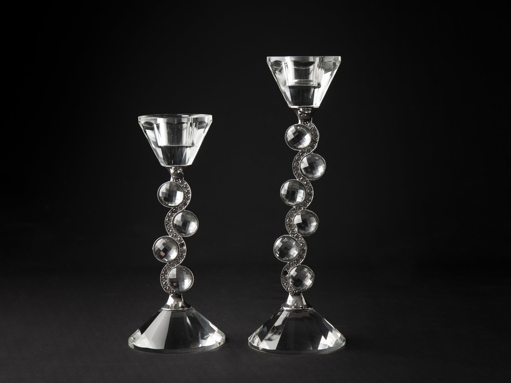 [70213] Krystall lysetake m/små krystaller, H - 23,5 cm