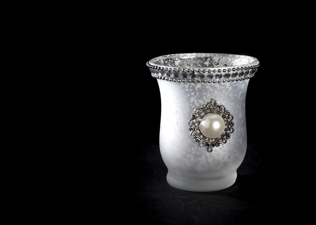 [70214] Telysglass frostet creme m/perle, 7,5 x 9 cm
