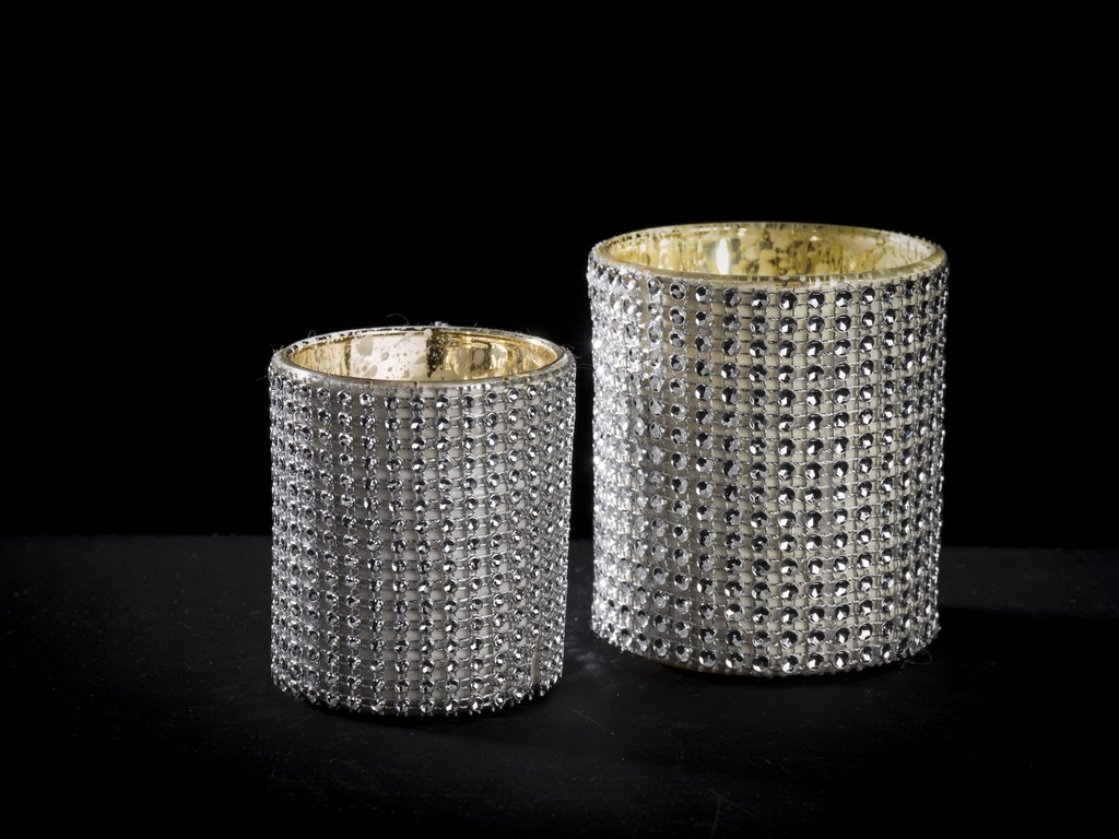Telysglass m/små krystaller, 7,5 x 8 cm
