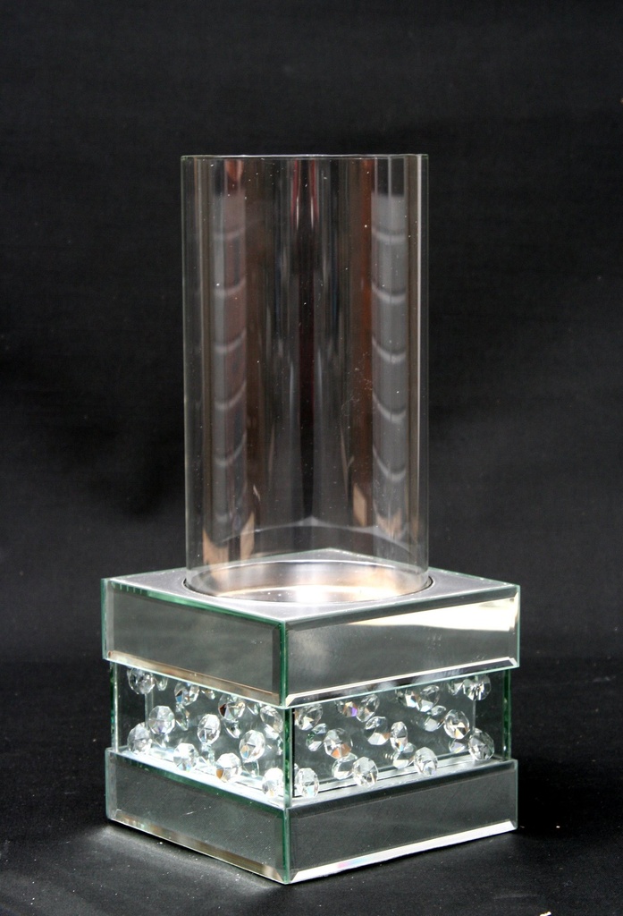 Hurricane, fot m/krystalle i krom + glass kuppel, H - 35 / 15 x 15 cm