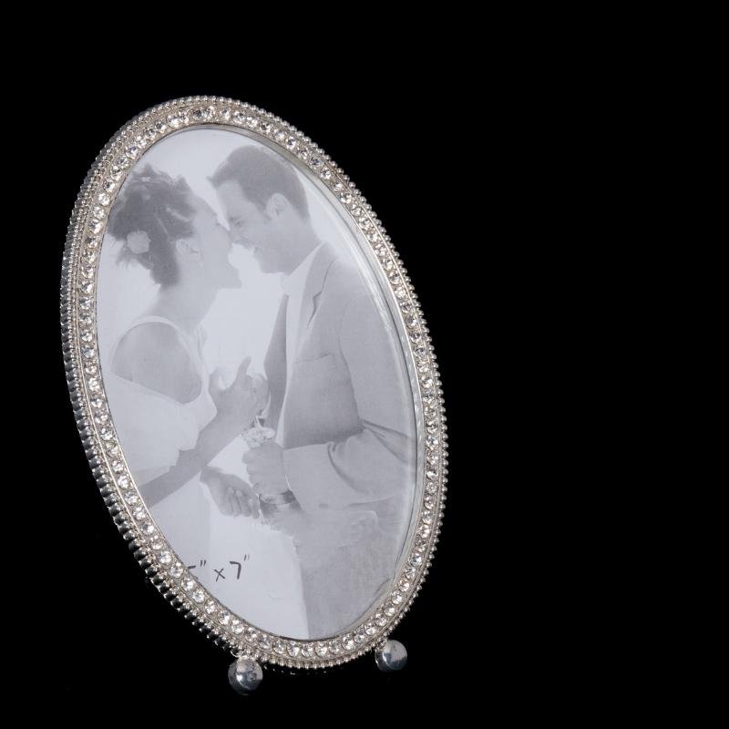 Metall fotoramme, oval, m/krystaller, 19 x 14 cm