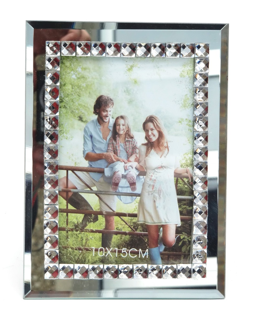 [70256] Fotoramme m/speilramme og "krystaller", 21 x 16 cm